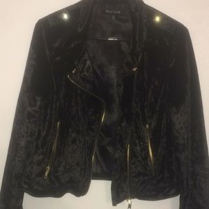 New Look Black Velvet crushed cropped Biker Jacket
